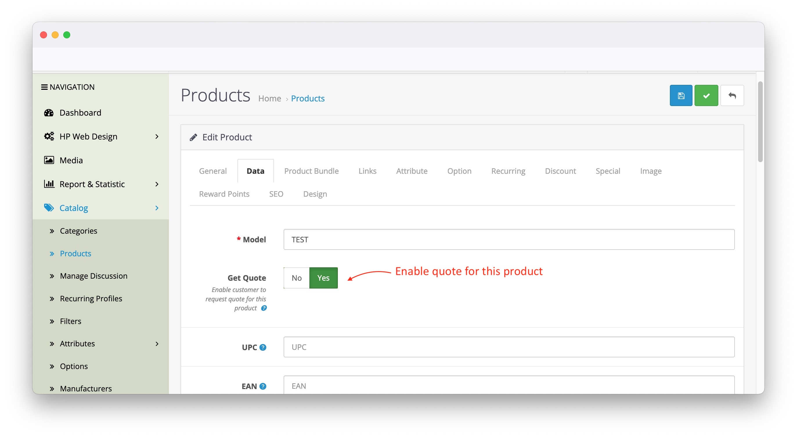 enable quote on every single product on opencart store